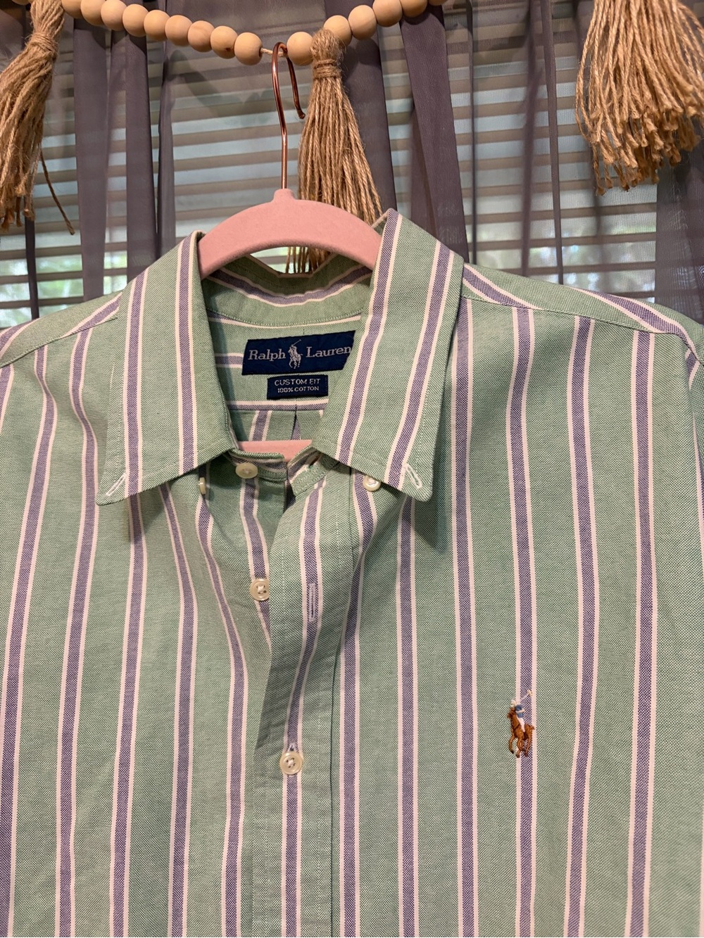 Ralph Lauren Light Green Stripe Cotton Button-Down Shirt